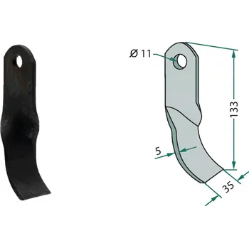 Mulčovací nůž přetočený pro Kverneland, Maletti, 6100077, 133/5/11 mm