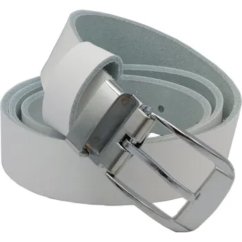 Opasek opaskujse Dámský kožený opasek, bílá kůže, lesklá spona, pochromovaná Délka opasku: 55 cm