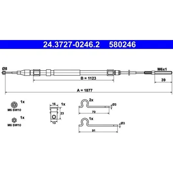 Lanko parkovací brzdy Tažné lanko, parkovací brzda ATE 24.3727-0246.2