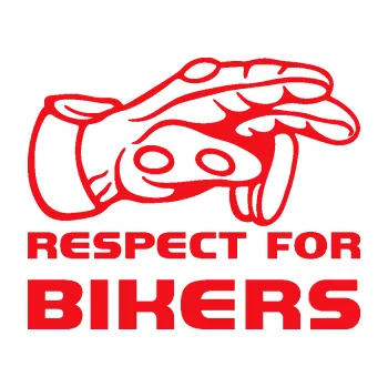 Polep vozidla SAMOLEPKA Motorkář 014 pravá respect for bikers (10 - červená) NA AUTO, NÁLEPKA, FÓLIE, POLEP, TUNING, VLASTNÍ TEXT, TISK, AUTOSAMOLEPKY.cz, POLEPY, OBRÁZEK, LOGO, SAMOLEPKY