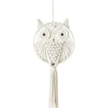 Lapač snů Lapač snů - Závěsná macramé dekorace Sova - Béžová