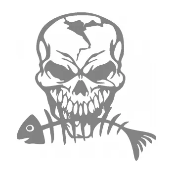 Samolepicí dekorace na vozidlo Lebka 044 levá s rybou (17 - šedá) SAMOLEPKA NA AUTO, NÁLEPKA, FÓLIE, POLEP, TUNING, VLASTNÍ TEXT, TISK, AUTOSAMOLEPKY.cz, POLEPY, OBRÁZEK, LOGO, 3D STICKERS
