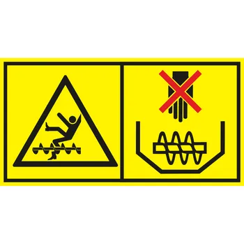 Nebezpečí namotání nohou - Nesahej a nevstupuj na točící se části stroje samolepící vinylová fólie 88 x 168 mm