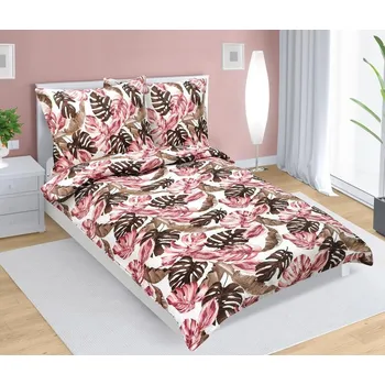 Povlečení Bellatex Povlečení krepové 140x200, 70x90 cm monstera růžová