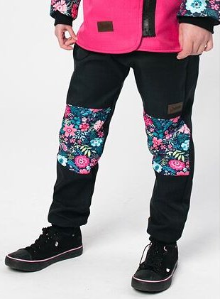 Dětské softshellové kalhoty Drexiss s fleecem black tiny flowers velikost 128-134