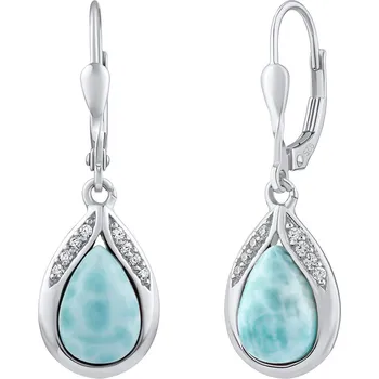 Náušnice Stříbrné visací náušnice s pravým larimarem a Brilliance Zirconia JST13327ELR