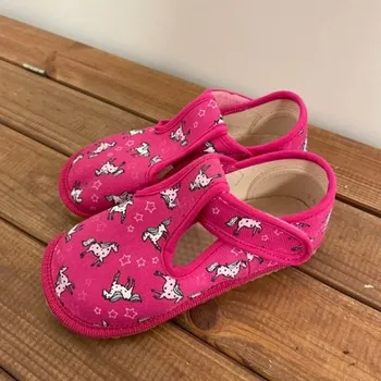 Dívčí bačkory Beda barefoot Bačkůrky - růžový koník/pink unicorn (BF 060010/W), Boty Beda Velikost: 34