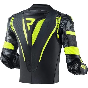 Moto bunda Rebelhorn REBEL černá fluo žlutá kožená bunda na motorku 58