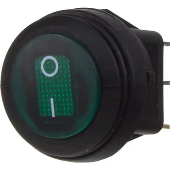 Spínač kolébkový kulatý, voděodolný, 20A zelený s podsvícením