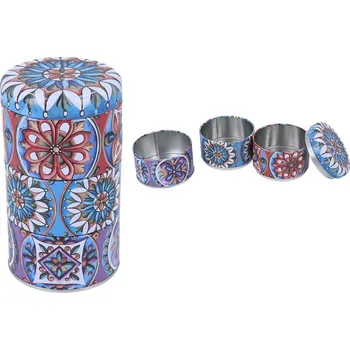 Dóza na potraviny Plechová dóza na kávu nebo čaj, vzor MANDALA 3 díly - 8,5*15,8 cm