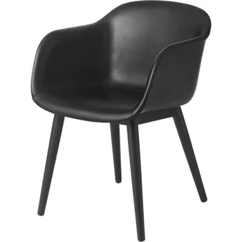 Jídelní židle Muuto Židle Fiber Armchair Wood Base, black leather