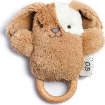 Hračka pro kojence OB Designs Plyšové chrastítko pejsek, Taupe (světlá skvrna)