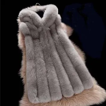 Dámská vesta Zimní kožich bez rukávů chlupatý vesta s kapucí Barva: Šedá, Velikost: 3XL