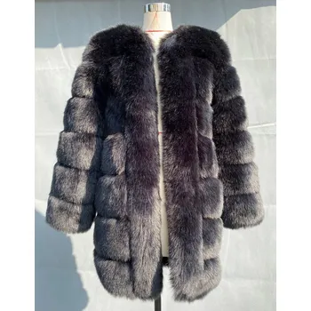 Dámský kabát Dlouhý kožich plyšový kabátek s prošíváním Barva: Černá, Velikost: L