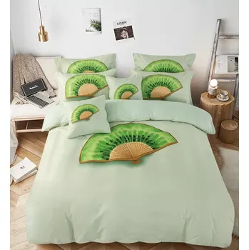 Povlečení Bavlissimo 7-dílné povlečení kiwi vějíře 3 D zelené 140x200 na dvě postele