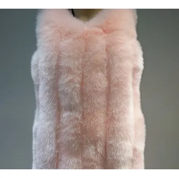 Dámská vesta Zimní kožich bez rukávů chlupatý vesta s kapucí Barva: Růžová, Velikost: 4XL