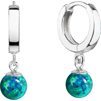 Náušnice Stříbrné náušnice kruhy se zeleným syntetickým opálem 11404.3 green
