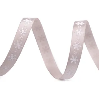 Saténová stuha vločky šíře 9 mm vánoční, barva 7 béžová světlá bílá