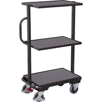 Plošinový vozík Vychystávací vozík VARIOfit, pevné police, výplně polic z desky MDF, barva antracit RAL7016 /deska šedá