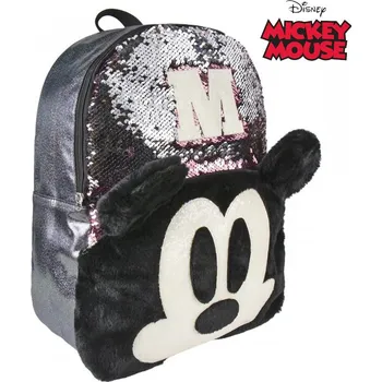 Dětský batoh Batoh Mickey Mouse šedý se stříbrnými flitry 40 cm
