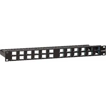 Patch panel MMCPNLX24SIJ2MAN Patch panel pro 24 modulů Leviton, zadní hrazda, 1U, černý