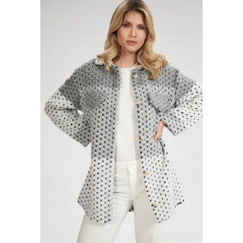 Dámská casual bunda Šedá pletená košilová bunda M857 Grey-Striped Velikost: L/XL