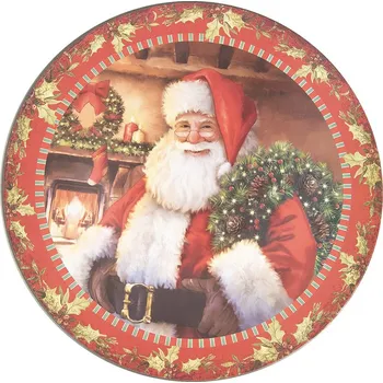 Červený plastový vánoční kulatý podnos/talíř Santa - Ø 33*1 cm