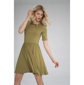 Oblečení a móda Olivové šaty s krátkými rukávy M751 Olive Green Velikost: M