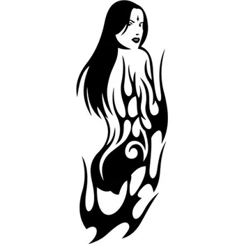Samolepicí dekorace na vozidlo Samolepka žena v plamenech na auto a motorku, tuning nálepka (5605)