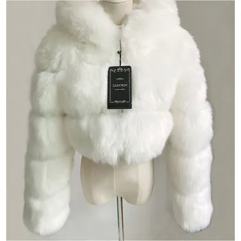 Dámská parka Krátký kožich crop se stojáčkem a dlouhým rukávem Barva: Bílá, Velikost: L