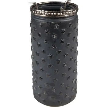 Svícen Šedý skleněný svícen na čajovou svíčku se zdobným lemem - Ø 6*13 cm