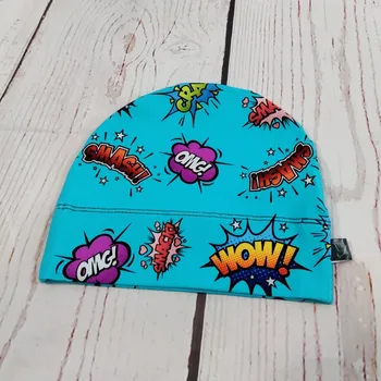 Kojenecká čepice Yháček Rostoucí čepička Yháček, komix tyrkys, DOPRODEJ Velikost:: S