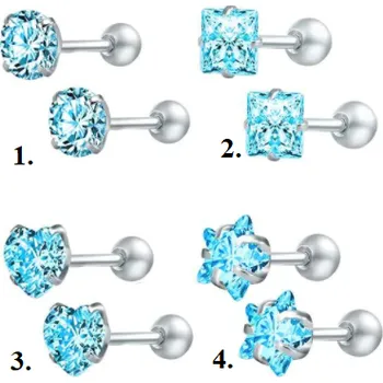 Náušnice Náušnice nerezová ocel pecky 4 tvary - modré, Varianta 1