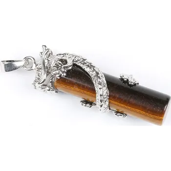 Náhrdelník Dračí přívěšek na řetízku s přírodním kamenem - Tygří oko, Druh S nerezovým řetízkem