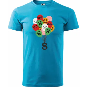 Pánské oblečení ON-DESIGN Narozeninové tričko MINECRAFT BALÓNKY Velikost: M, Barva: tyrkysová