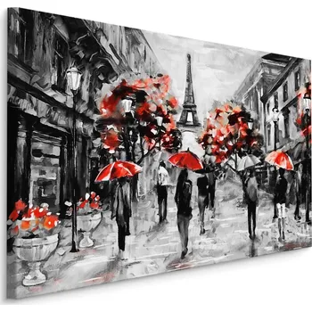 Plátno Lidé S Červenými Deštníky V Paříži Varianta: 40x30
