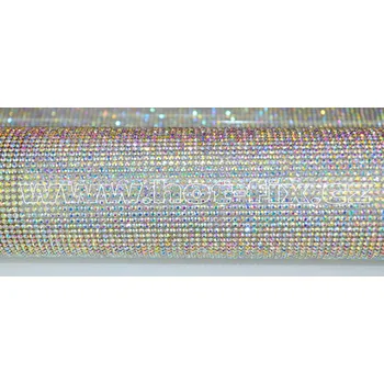 hot-fix kamínková fólie nažehlovací, kameny barva 201 AB Crystal /duhový efekt, velikost SS8 KF - barva: fólie kameny 201 AB Crystal / stříbrné s duhovým efektem, KF - velikost kamene: velikost SS 8, KF - balení: výsek 5x24cm /120cm2