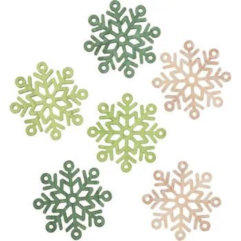 Vánoční dekorace Dřevěné vločky zelené a přírodní 6 cm, 6 ks