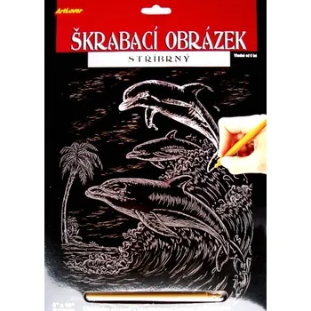Výuková hračka ARTLOVER Škrabací obrázek stříbrný Delfíni 20x25cm