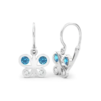 Náušnice SOLUNA PAPILA zlaté dětské náušnice se středně modrými a čirými zirkony bílé zlato