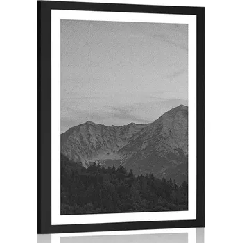 Plakát Dovido Plakát s paspartou hory v černobílém provedení