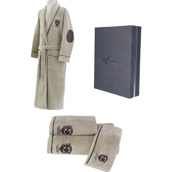 Pánský župan Pánský župan LUXURY + ručník + osuška + dárkový box - Béžová, XXL + ručník + osuška + box, Soft Cotton
