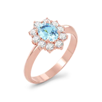 Prsten SOLUNA Luxusní zlatý prsten s modrými zirkony SNOWFLAKE růžové zlato VELIKOST: 50 - 15,9 mm