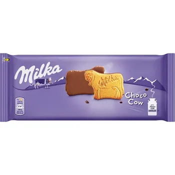 Milka Choco Cow 120g polomáčené sušenky v mléčné čokoládě (sušenky ve tvaru kravičky, polomáčené v mléčné čokoládě z alpského mléka (28%))