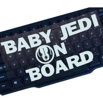 Samolepicí dekorace na vozidlo Samolepka na auto Baby Jedi on Board (Jedi dítě v autě) - bílá