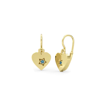 Náušnice SOLUNA STARHEART Půvabné zlaté dětské náušnice srdíčka se středně modrými zirkony žluté zlato