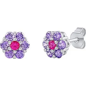 Náušnice Stříbrné náušnice pecky květinky Lolly s Brilliance Zirconia fialovo růžové MW1945EP