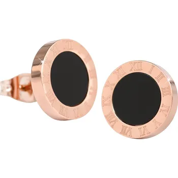 Náušnice Troli Růžově pozlacené ocelové náušnice s černým středem KE-015 + 2 měsíce na vrácení zboží