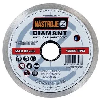 Řezný kotouč NÁSTROJE CZ diamantový kotouč celoobvodový 125*1,6*22,2mm, dlaždice, mramor, porcelán IM-DK-C125
