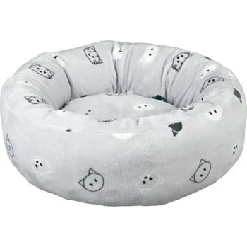 Pelíšek pro kočku Trixie Kulatý pelíšek MIMI 50 cm světle šedá, motiv kočičí hlavy